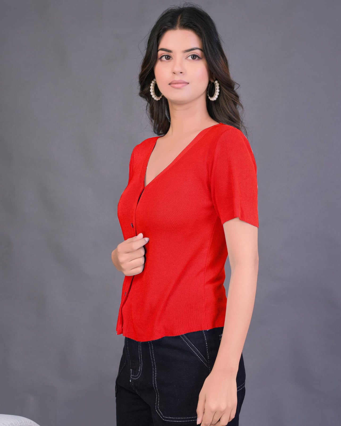 Heart Button Ribbed Top