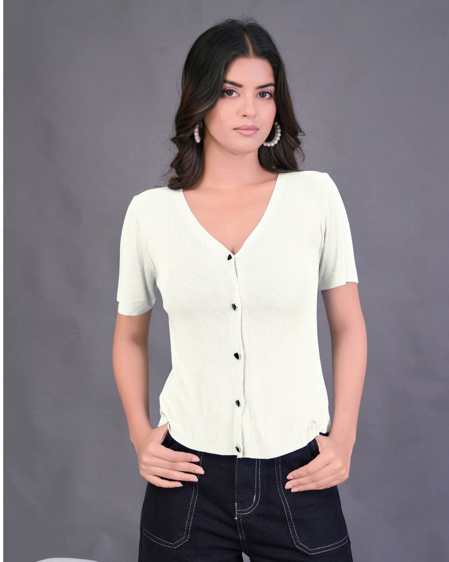 Heart Button Ribbed Top