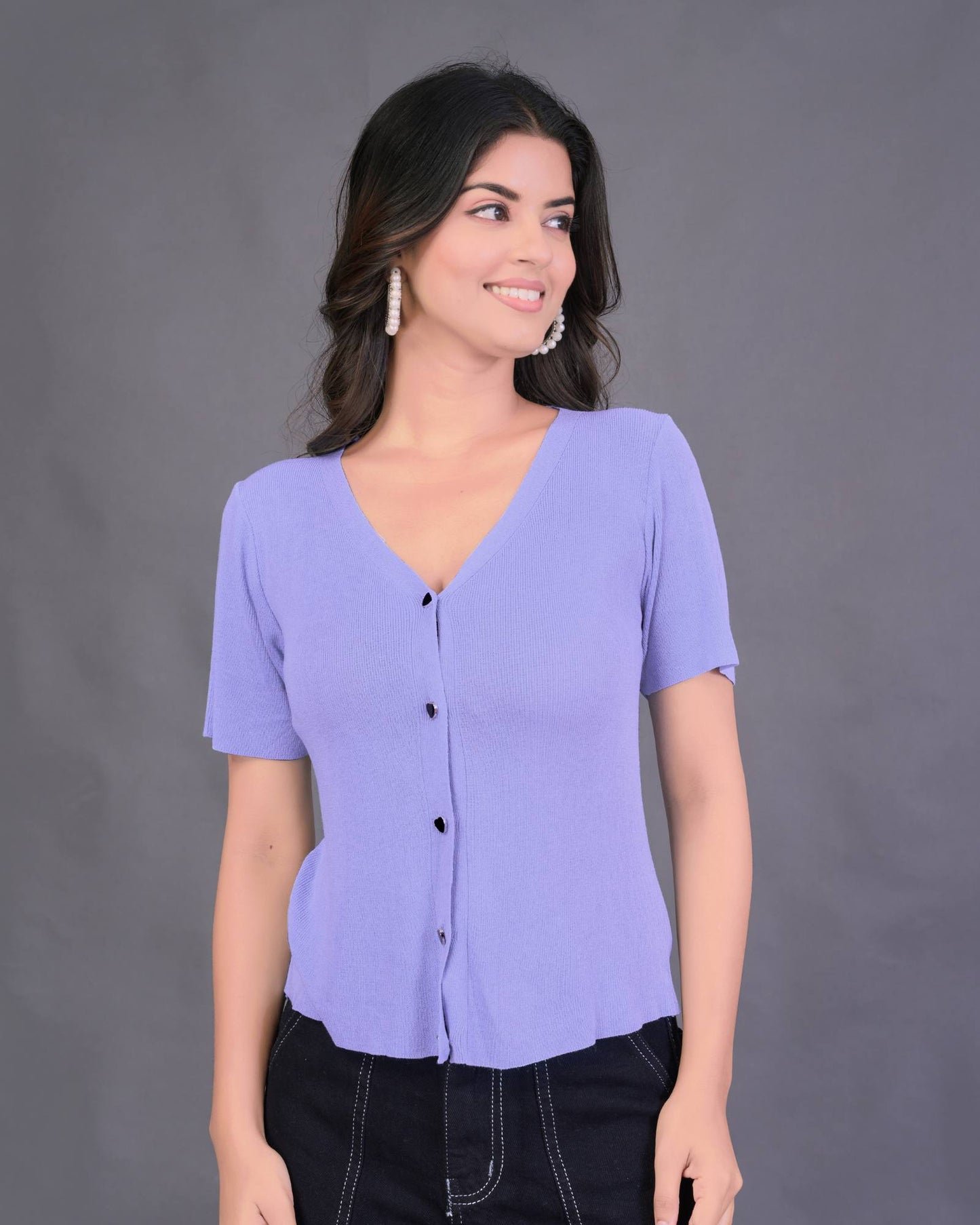 Heart Button Ribbed Top