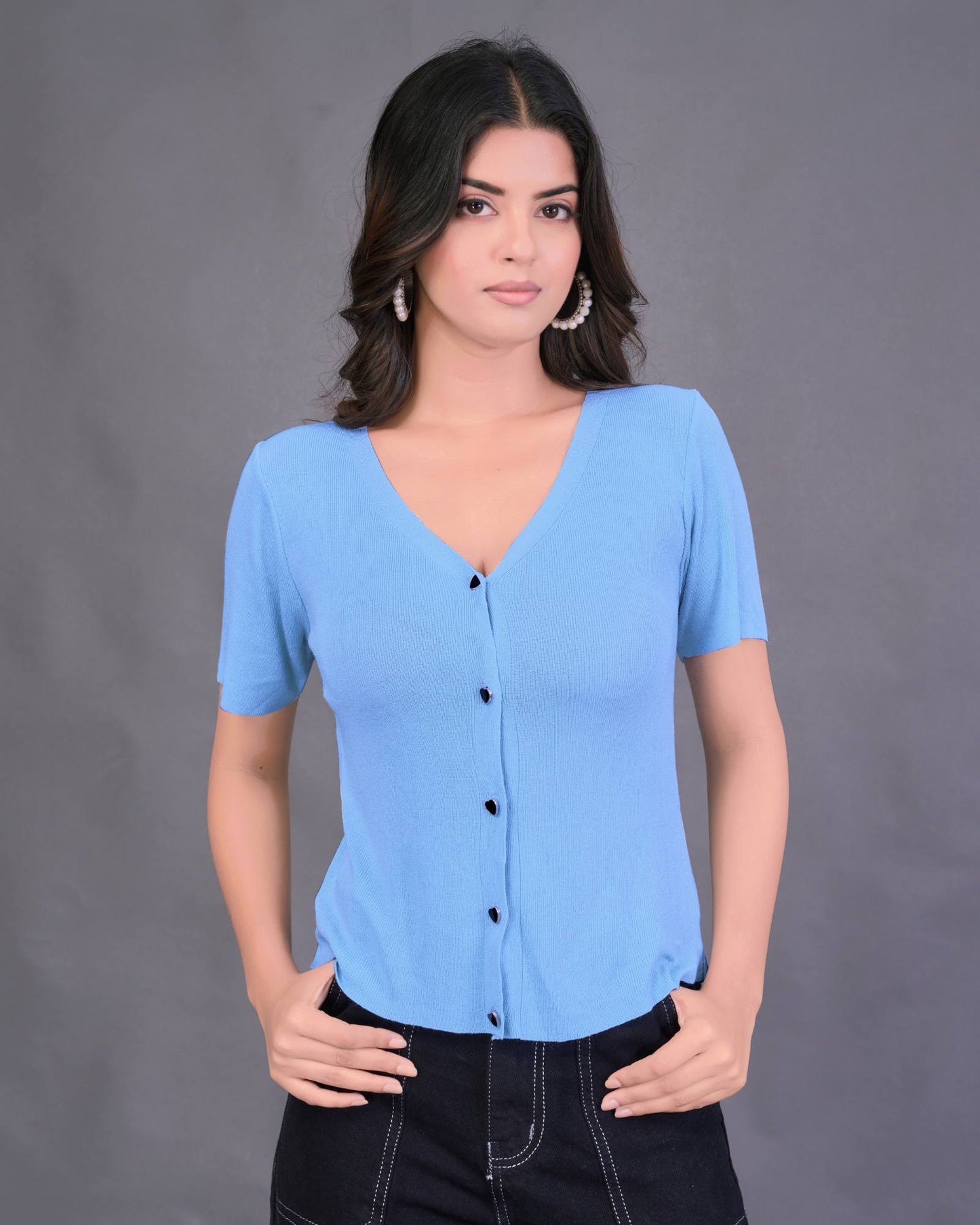 Heart Button Ribbed Top