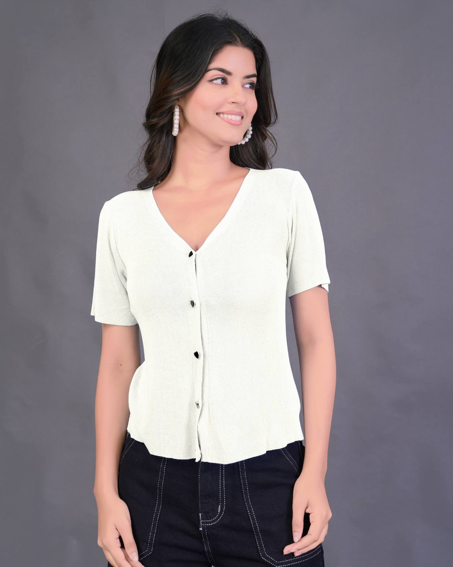 Heart Button Ribbed Top