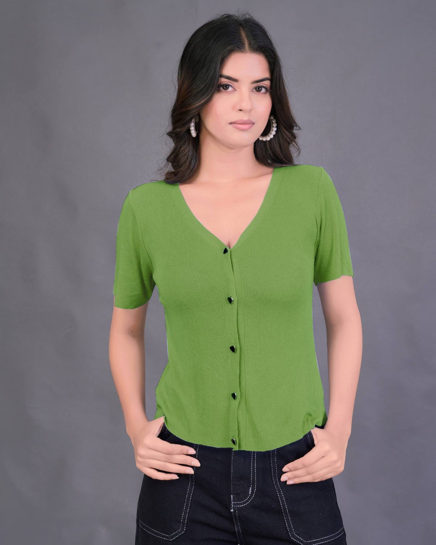 Heart Button Ribbed Top