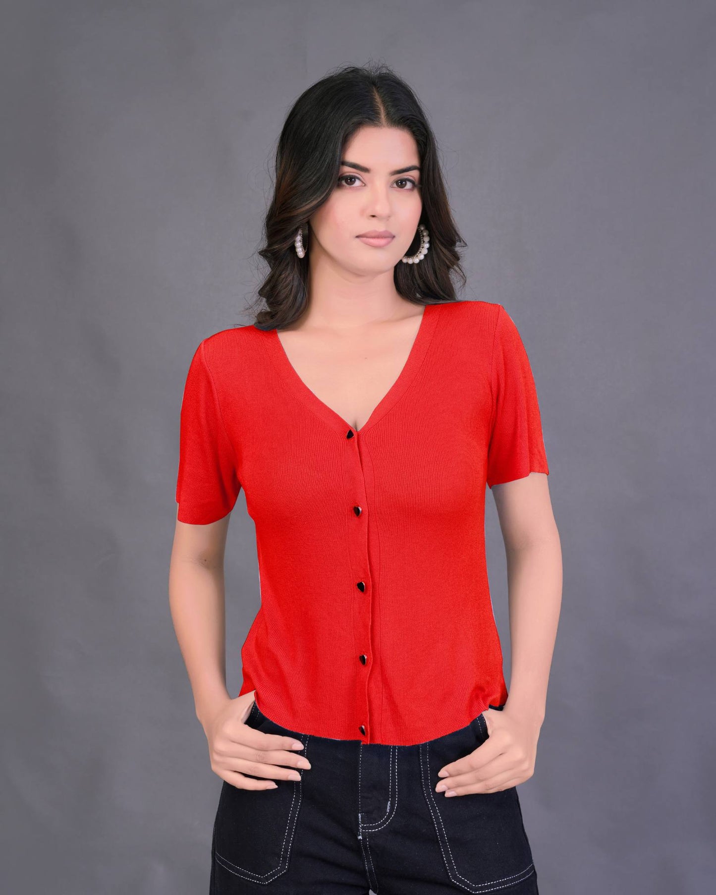 Heart Button Ribbed Top