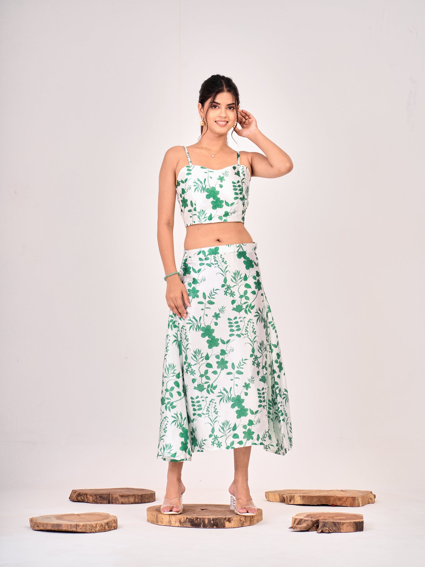 Emerald Blossom Satin Midi Set