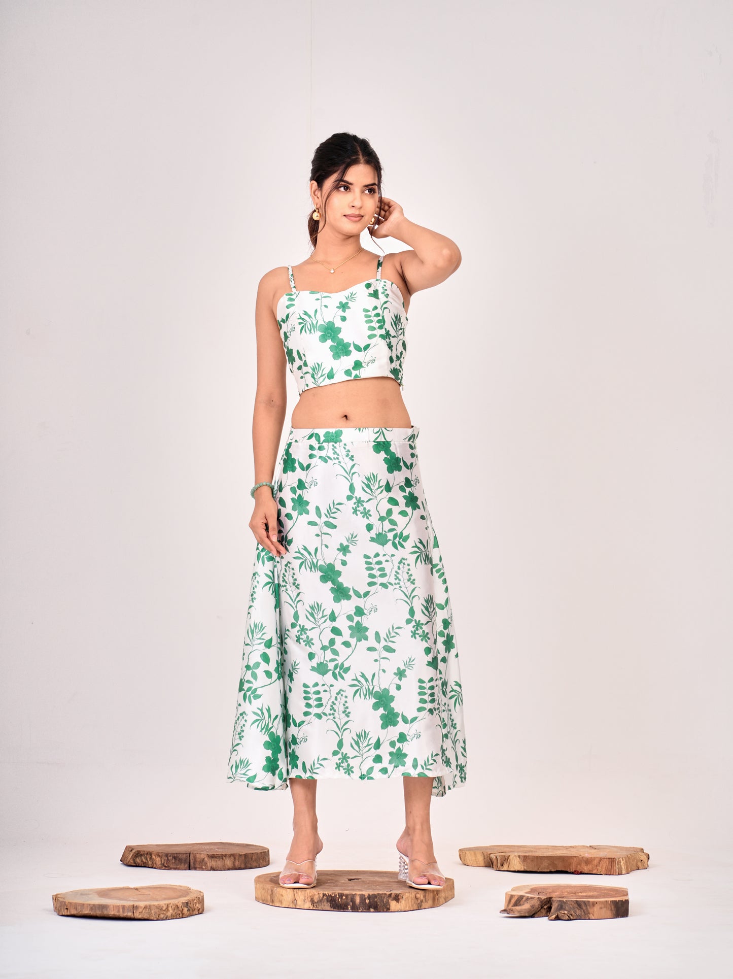 Emerald Blossom Satin Midi Set