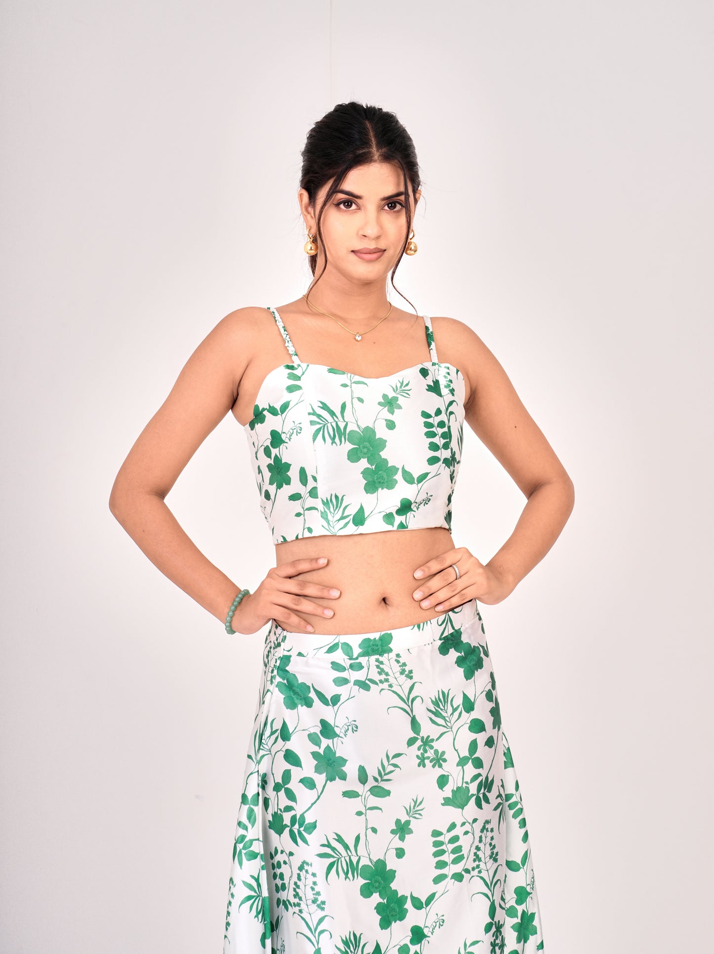 Emerald Blossom Satin Midi Set