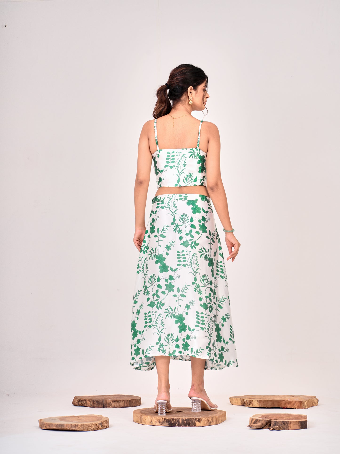 Emerald Blossom Satin Midi Set